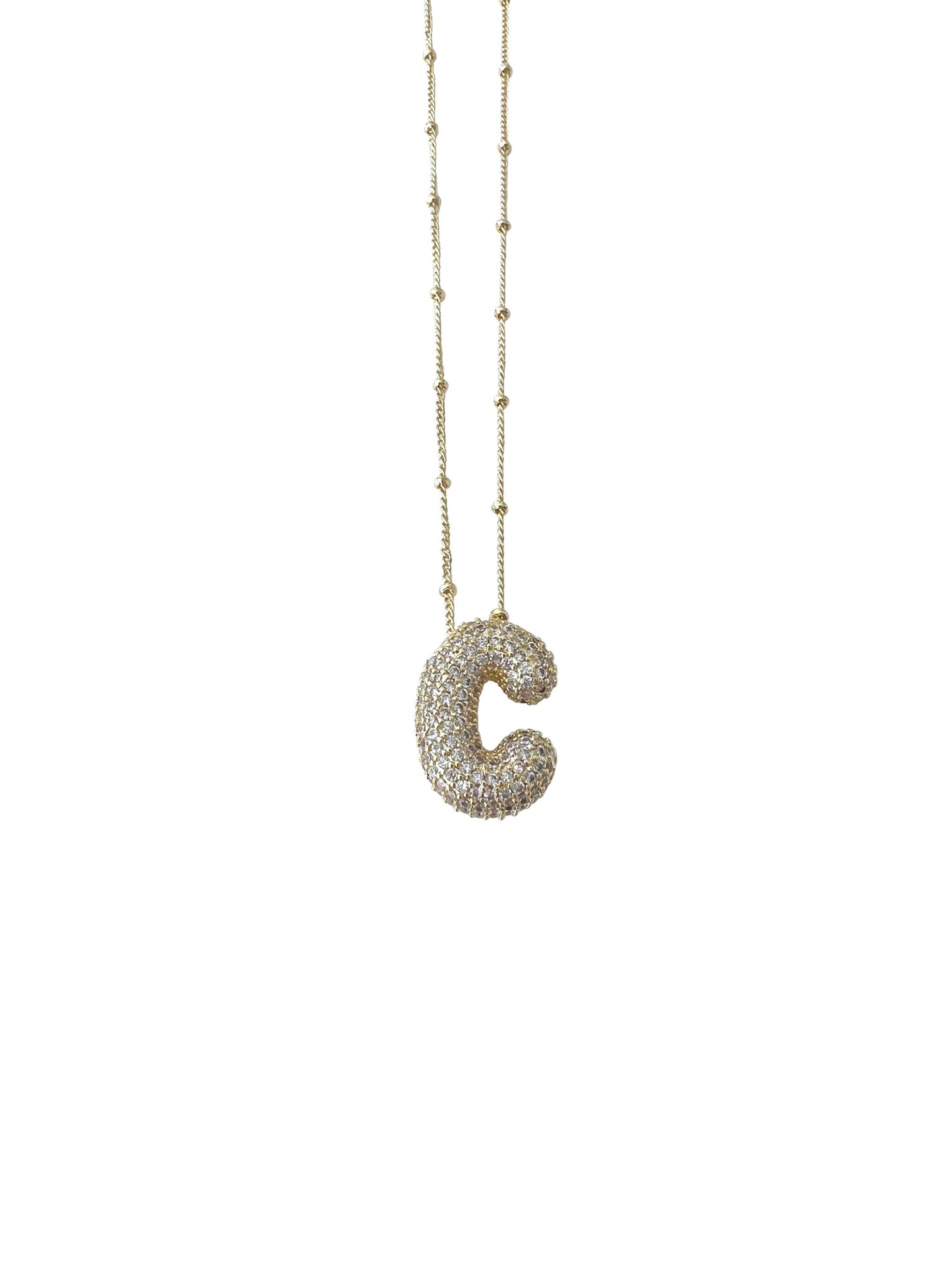 Bubble Pave Initial Necklace GOLD