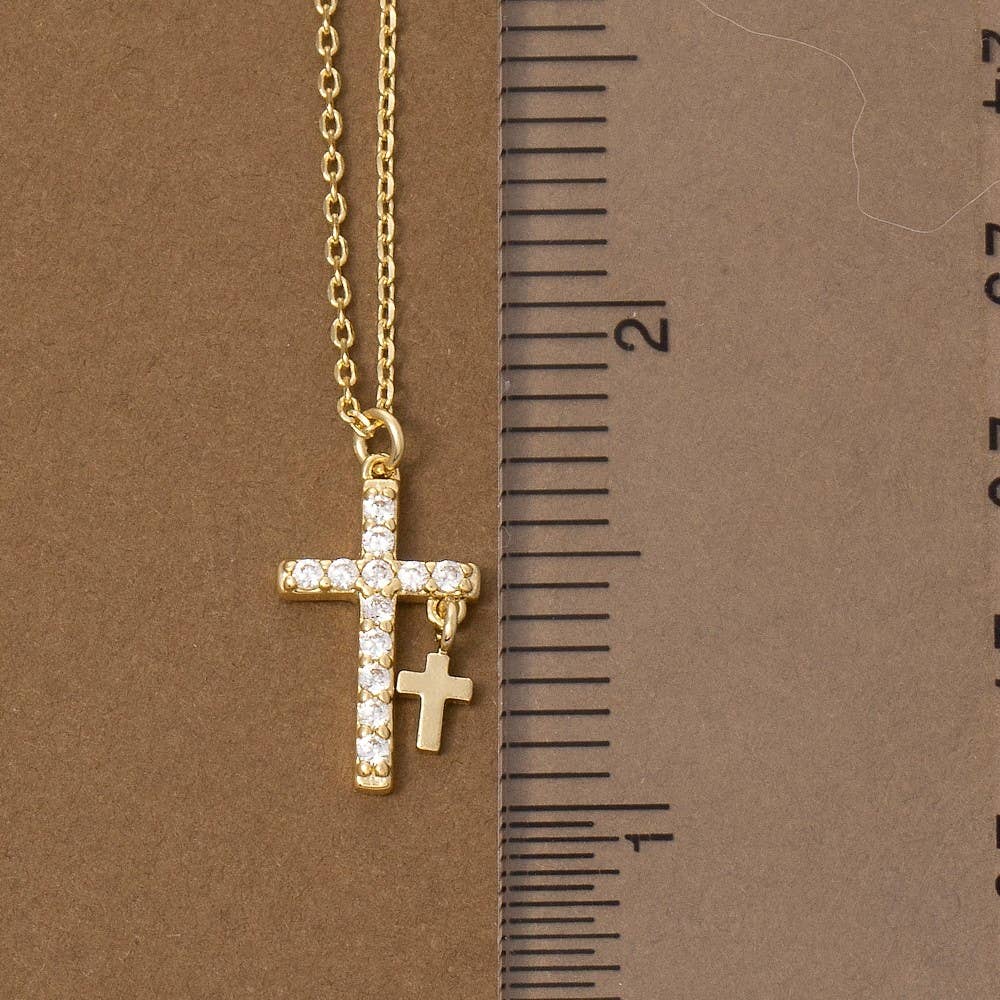 Secret Box Gold Dipped Cz Cross Pendant Necklace: WG