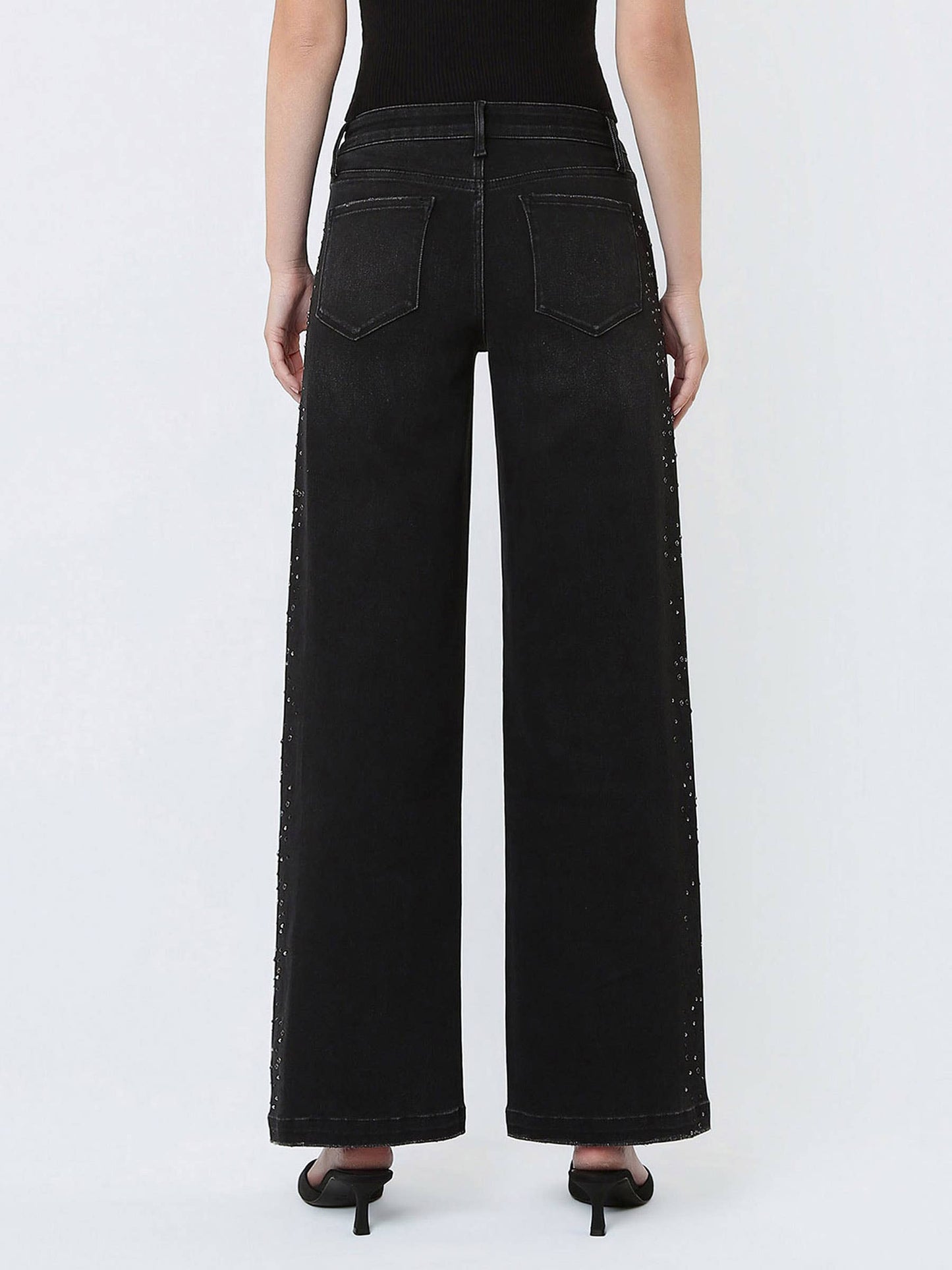 High Rise Black Rhinestone Jeans