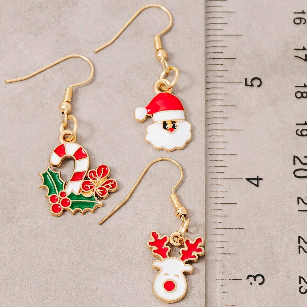 Mixed 3Pc Christmas Enamel Dangle Earrings Set: ASSORTED