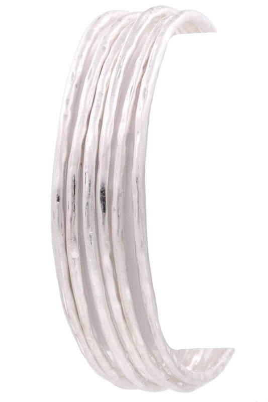 Hammered Metal Bracelet Set Silver