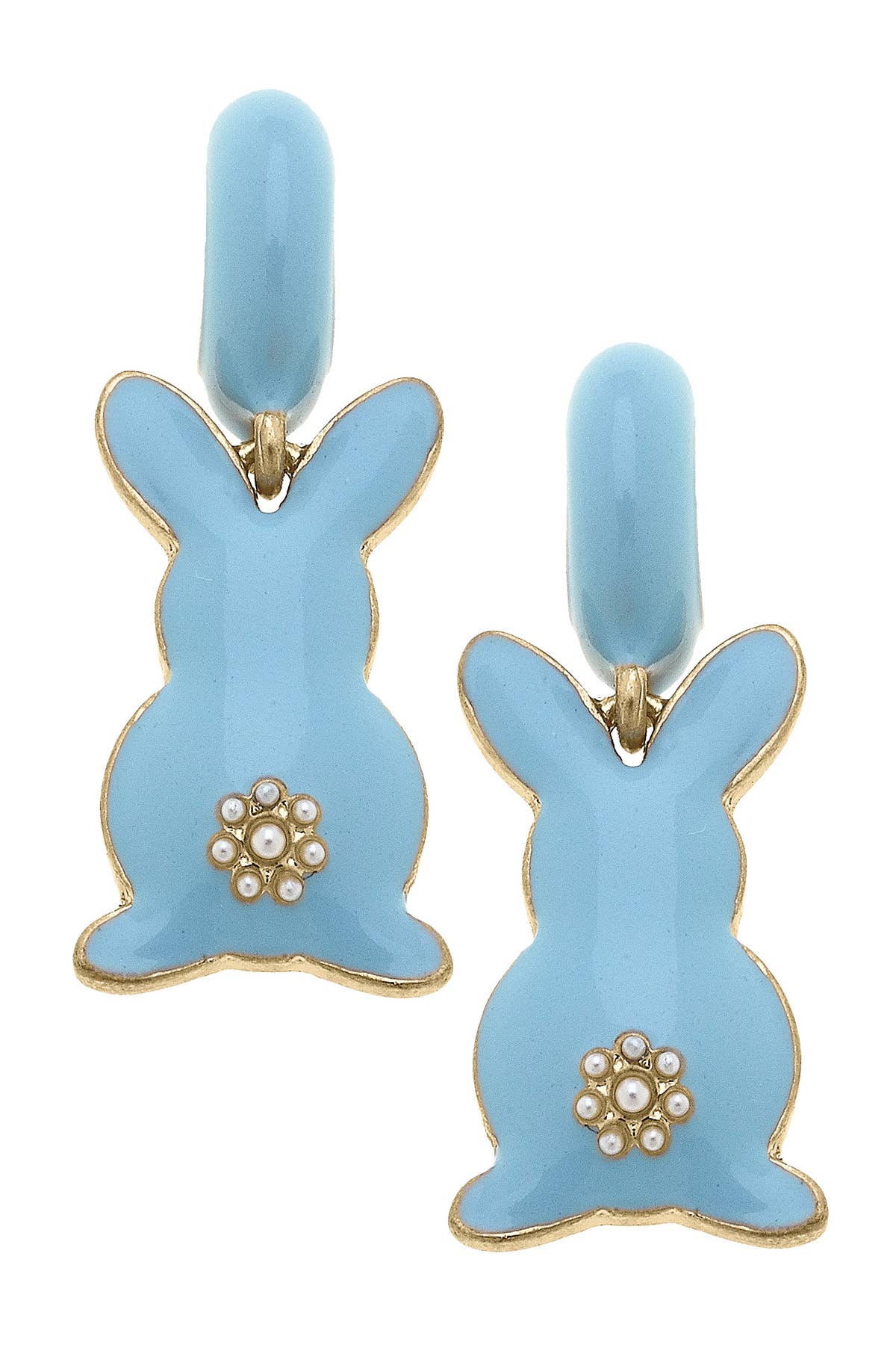 Cotton Tail Huggie Hoop Earrings in Light Blue