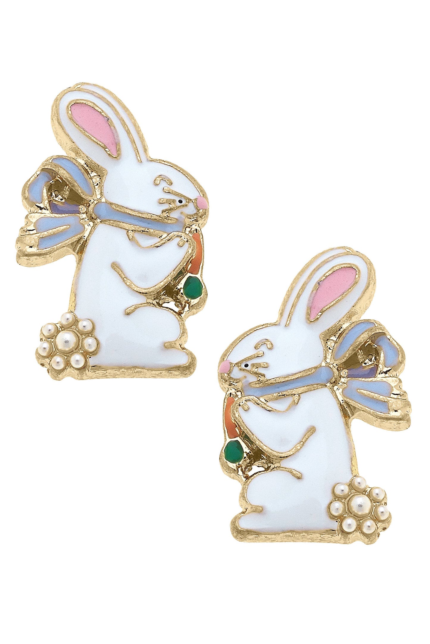 Lovey Bunny Enamel Stud Earrings in White