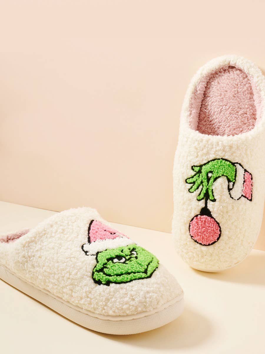 Christmas Green Monster Fuzzy Fleece Soft Slippers