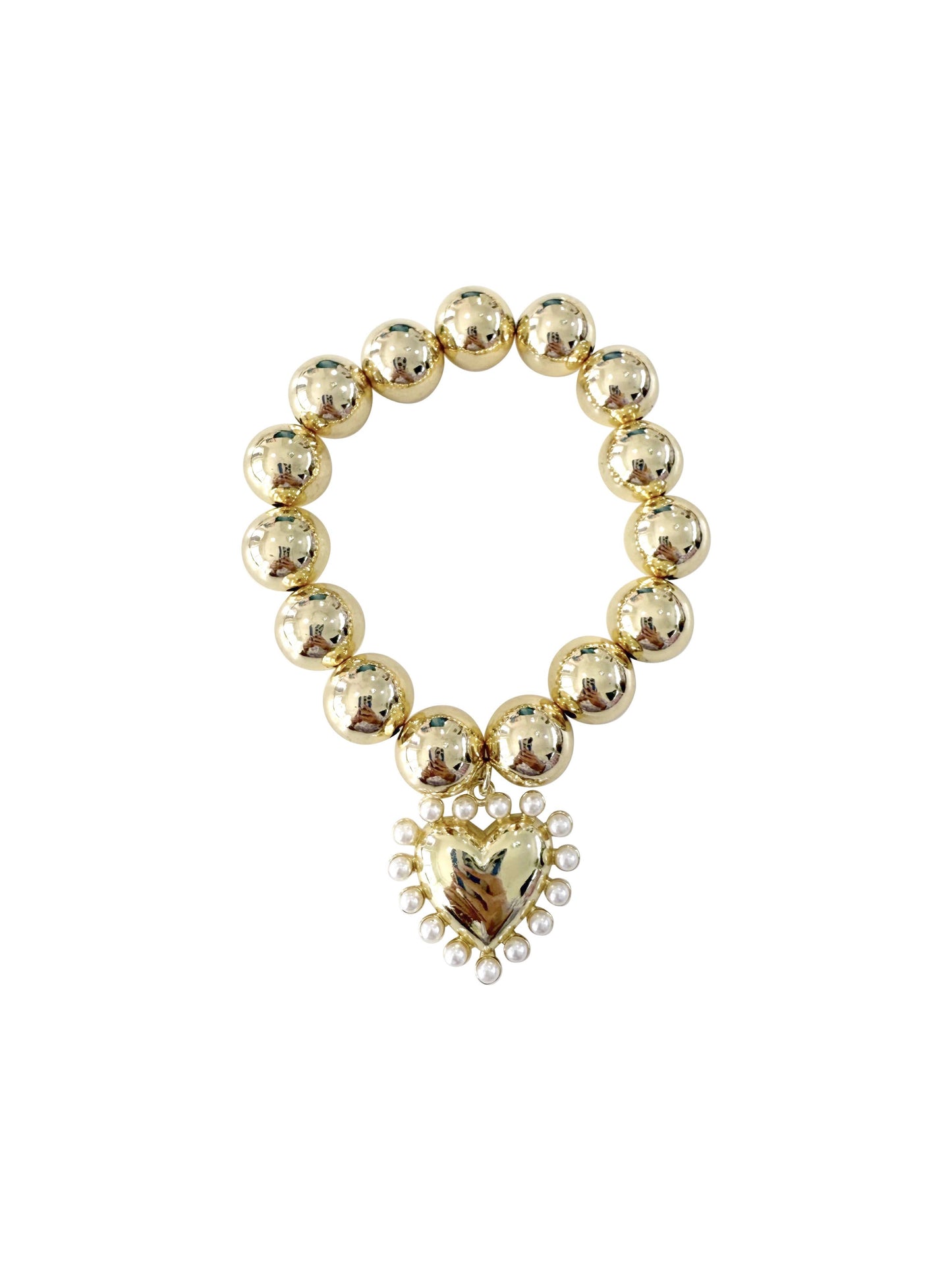 Gina Beaded Pearl Heart Charm Bracelet : Gold