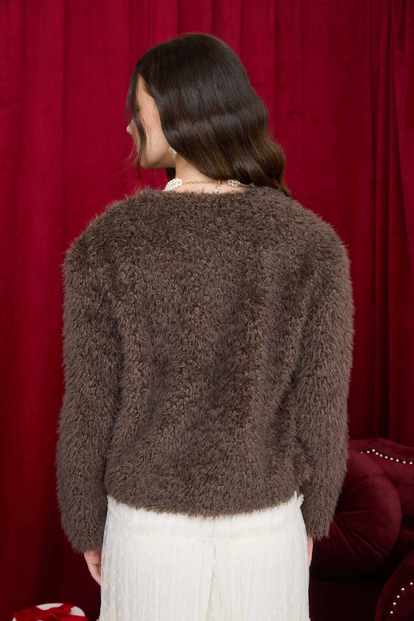 FAUX FUR OPEN FRONT JACKET (PREORDER): CREAM