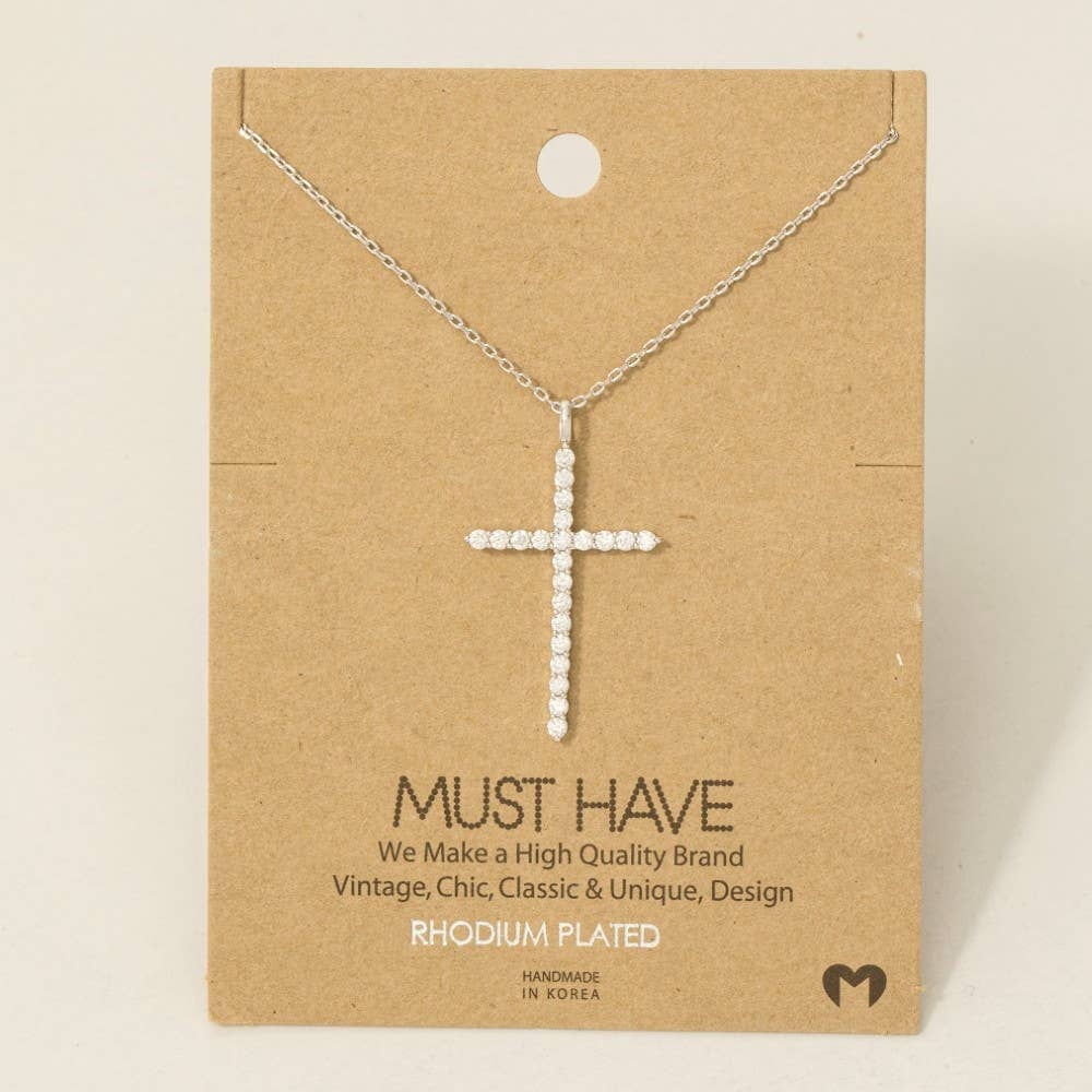 Gold Dipped Pave Cross Pendant Chain Necklace