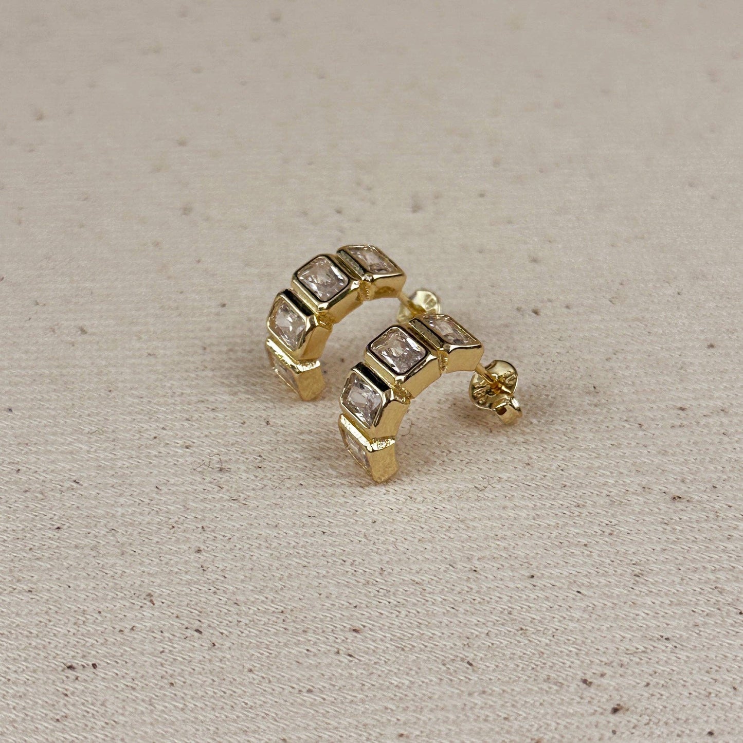 18k Gold Filled Chunky CZ Curve Earrings: Emerald