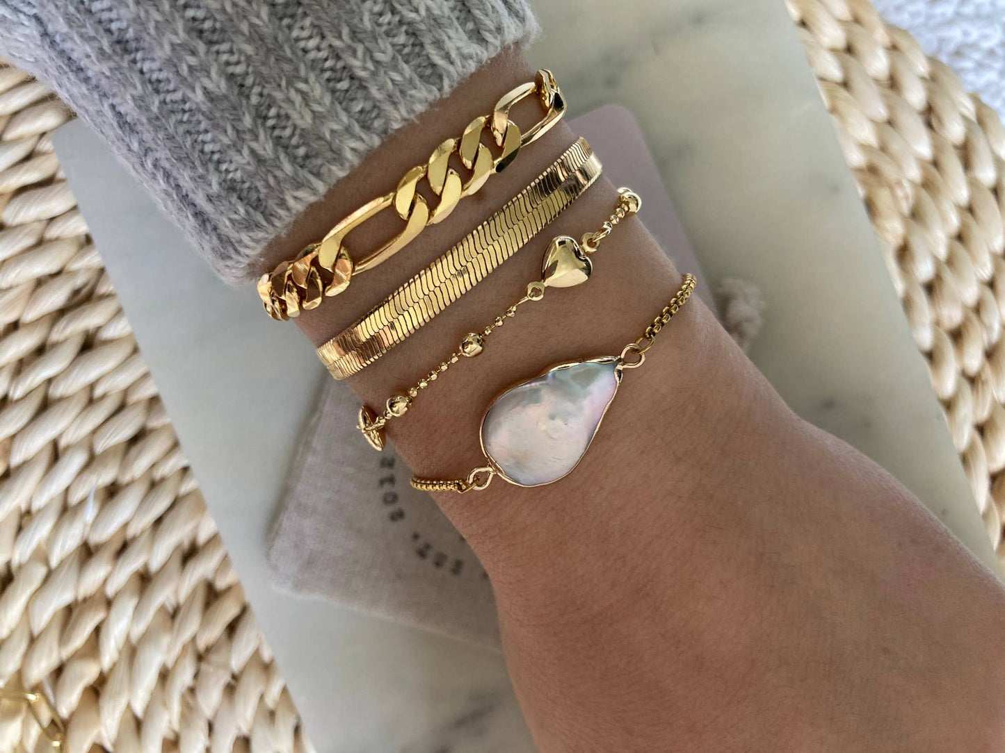 Flat Snake Chain Herringbone Bracelet 14K gold filled: 5mm thick