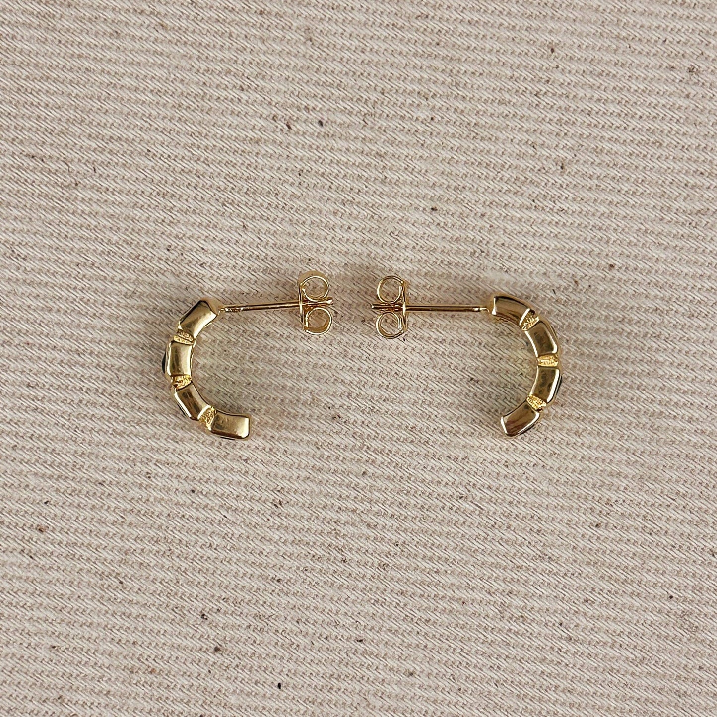 18k Gold Filled Chunky CZ Curve Earrings: Emerald