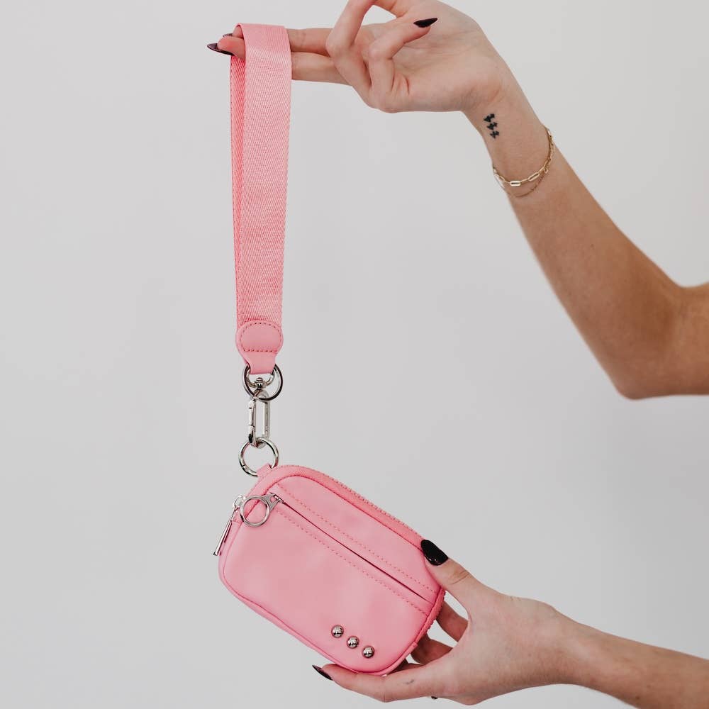 Nelly Nylon Card Wallet Wristlet: Watermelon Pink