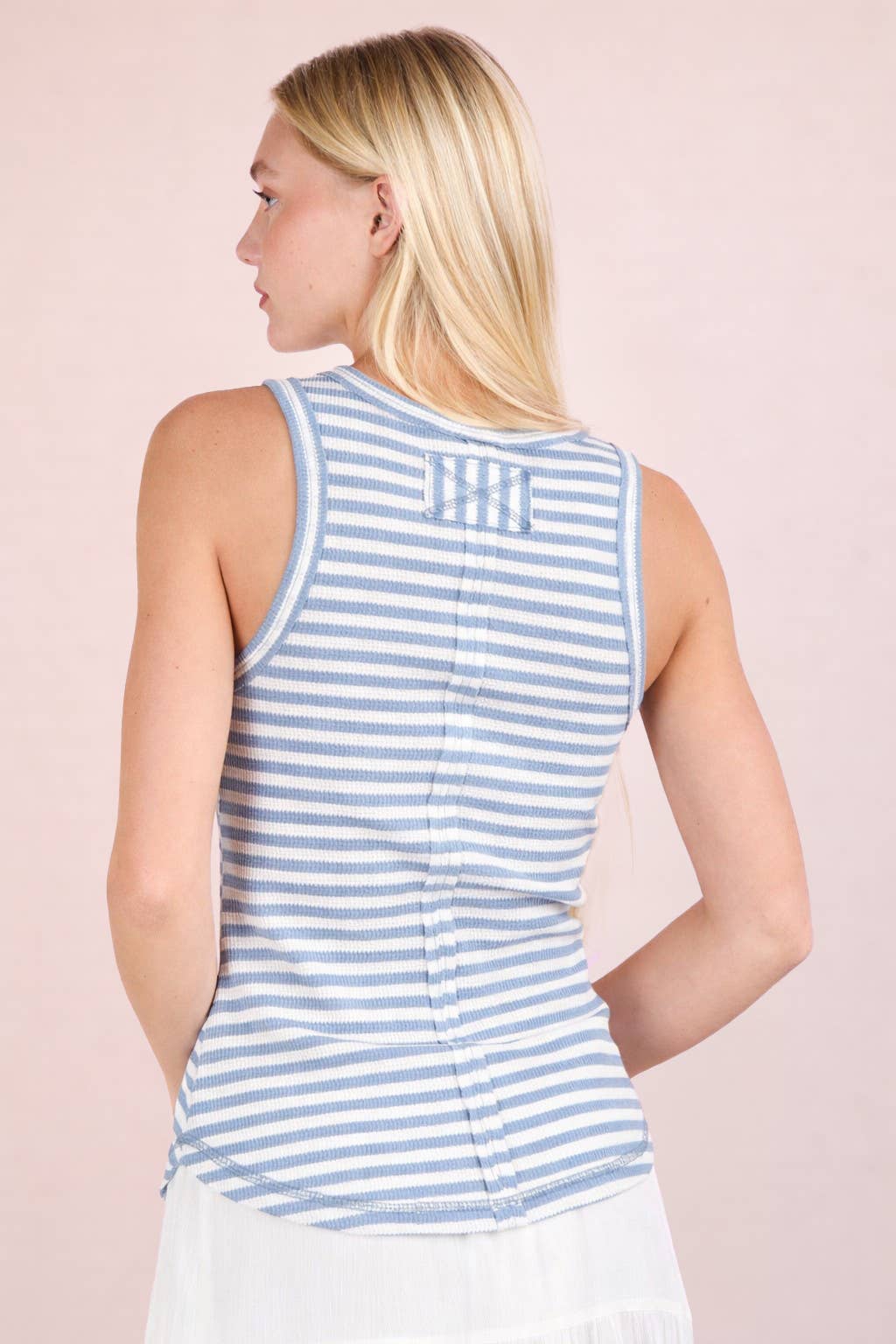 Sky Stripe Henley Tank Top