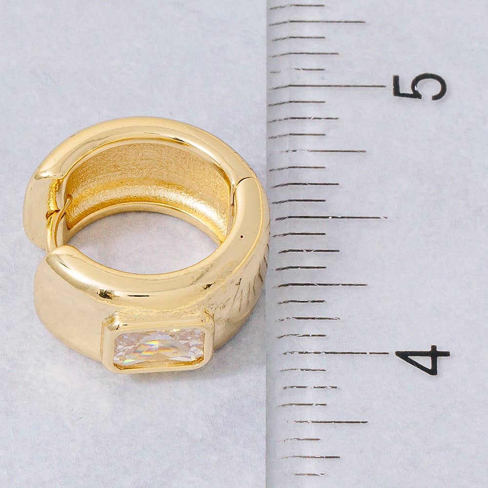 Gold Dipped Cz Baguette Wide Hinge Hoop Earrings