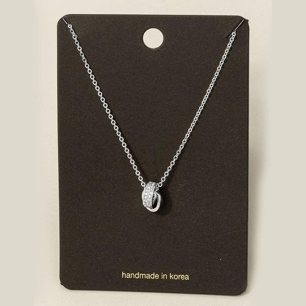 Cz Double Ring Link Pendant Necklace: G
