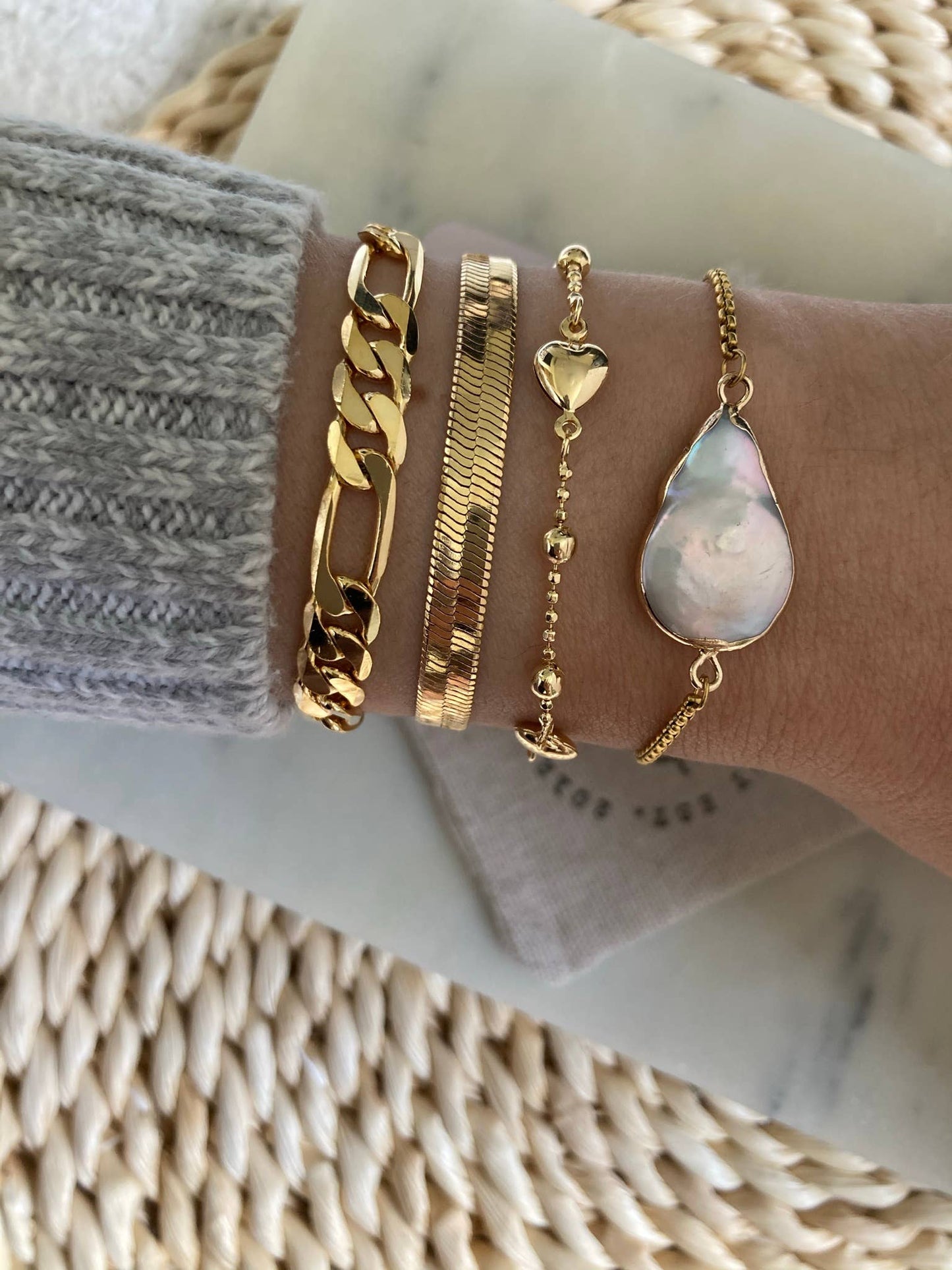 Flat Snake Chain Herringbone Bracelet 14K gold filled: 5mm thick