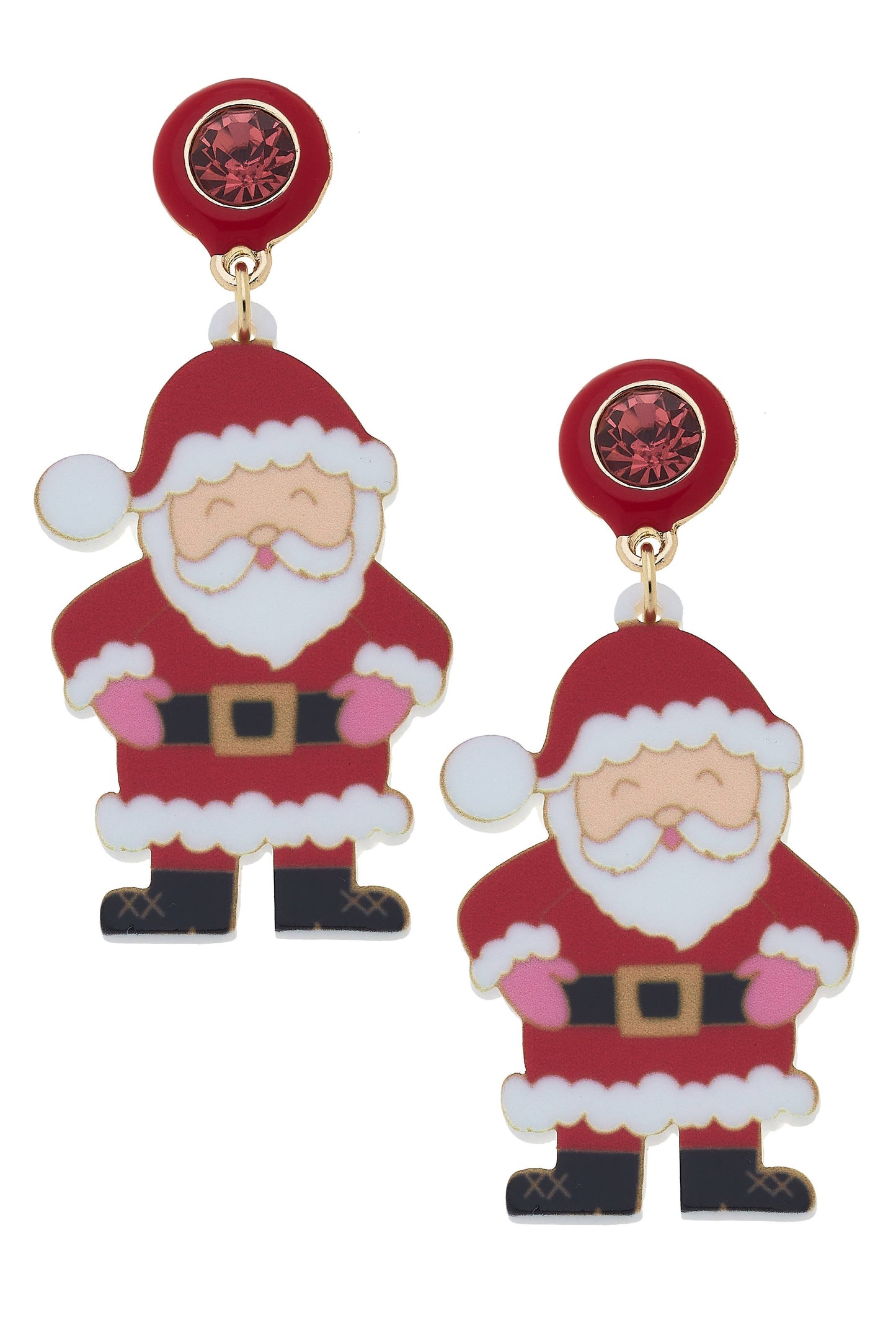 Rhinestone Resin Santa Claus Earrings in Red & White