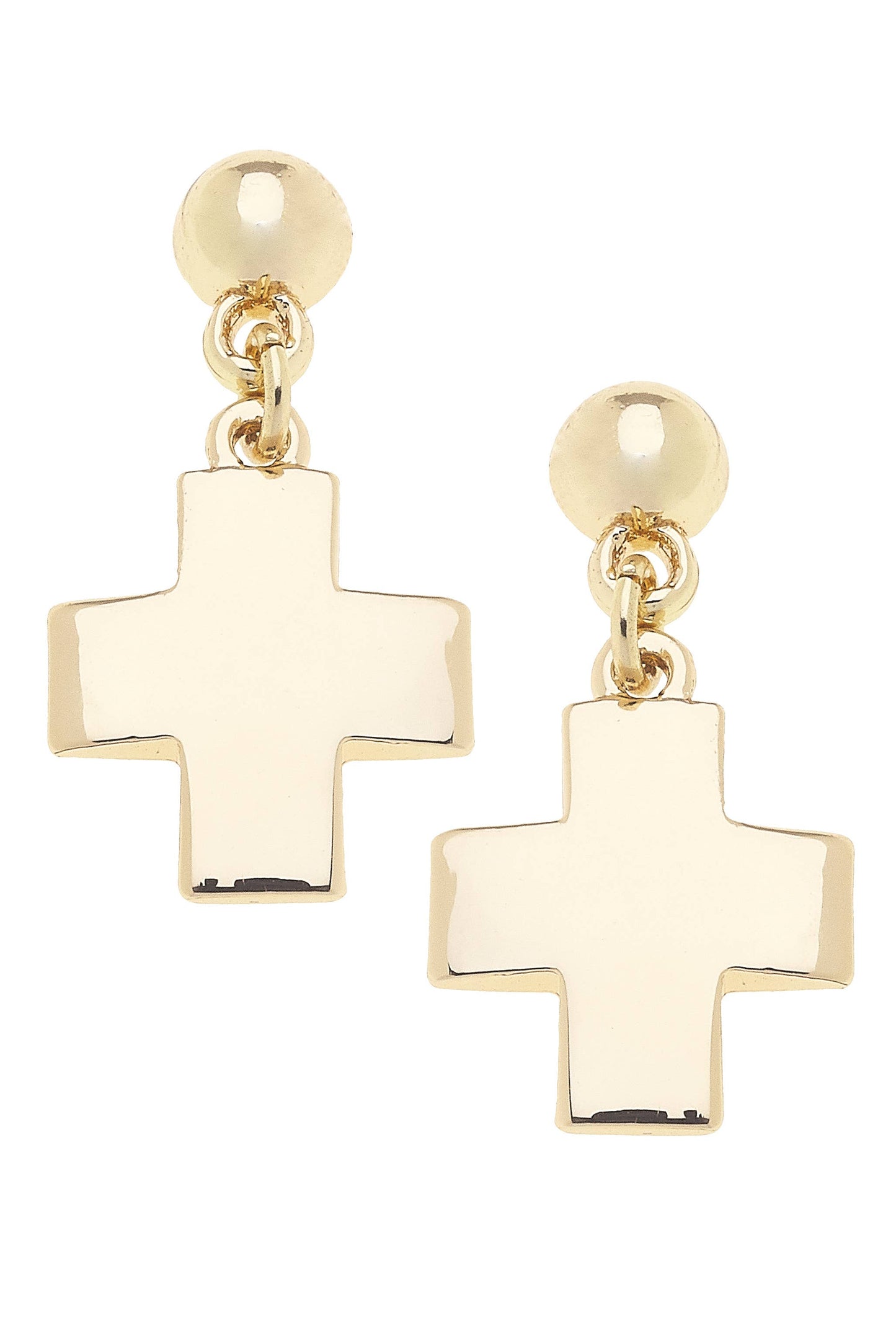 Macy Square Cross Earrings in Shiny Gold