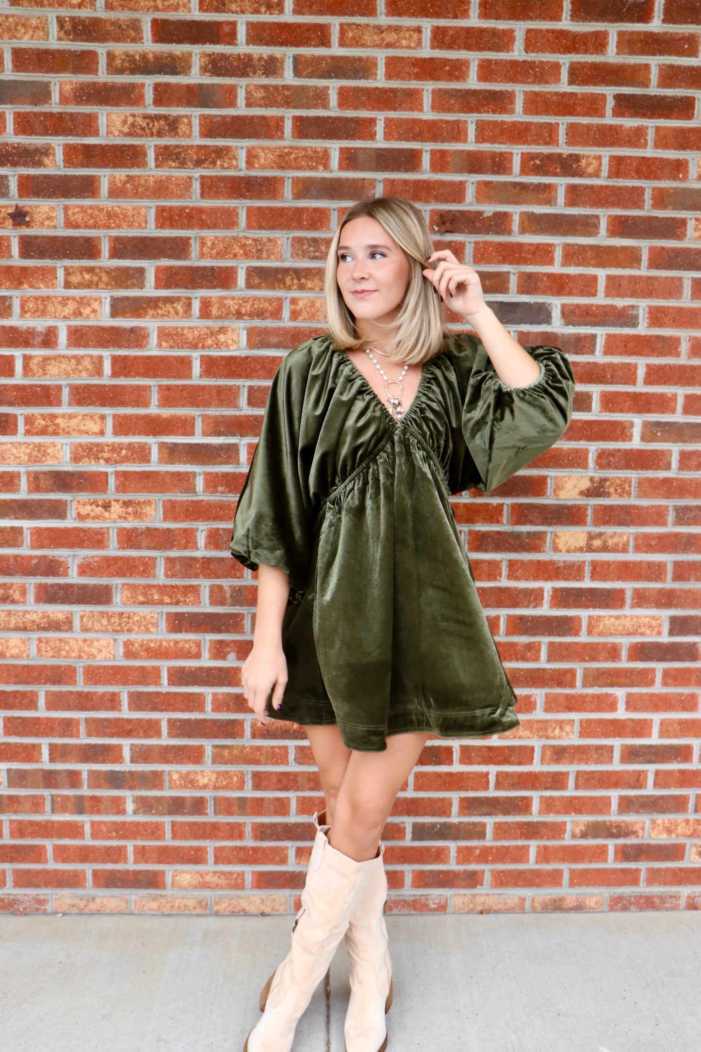 Lucky Dress in Olive Velvet