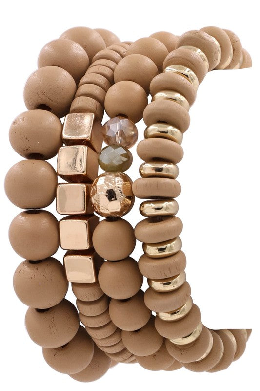 Taupe Wood Bead Bracelet Set