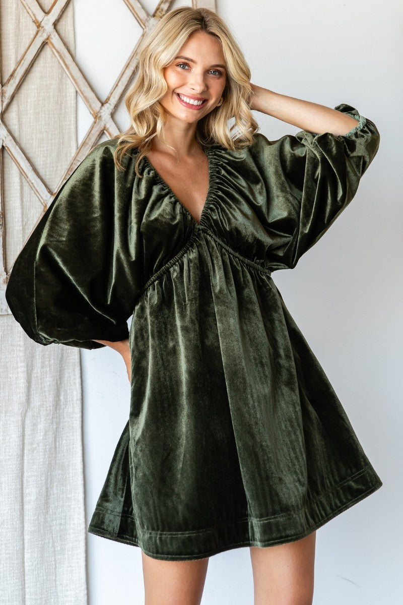 Lucky Dress in Olive Velvet