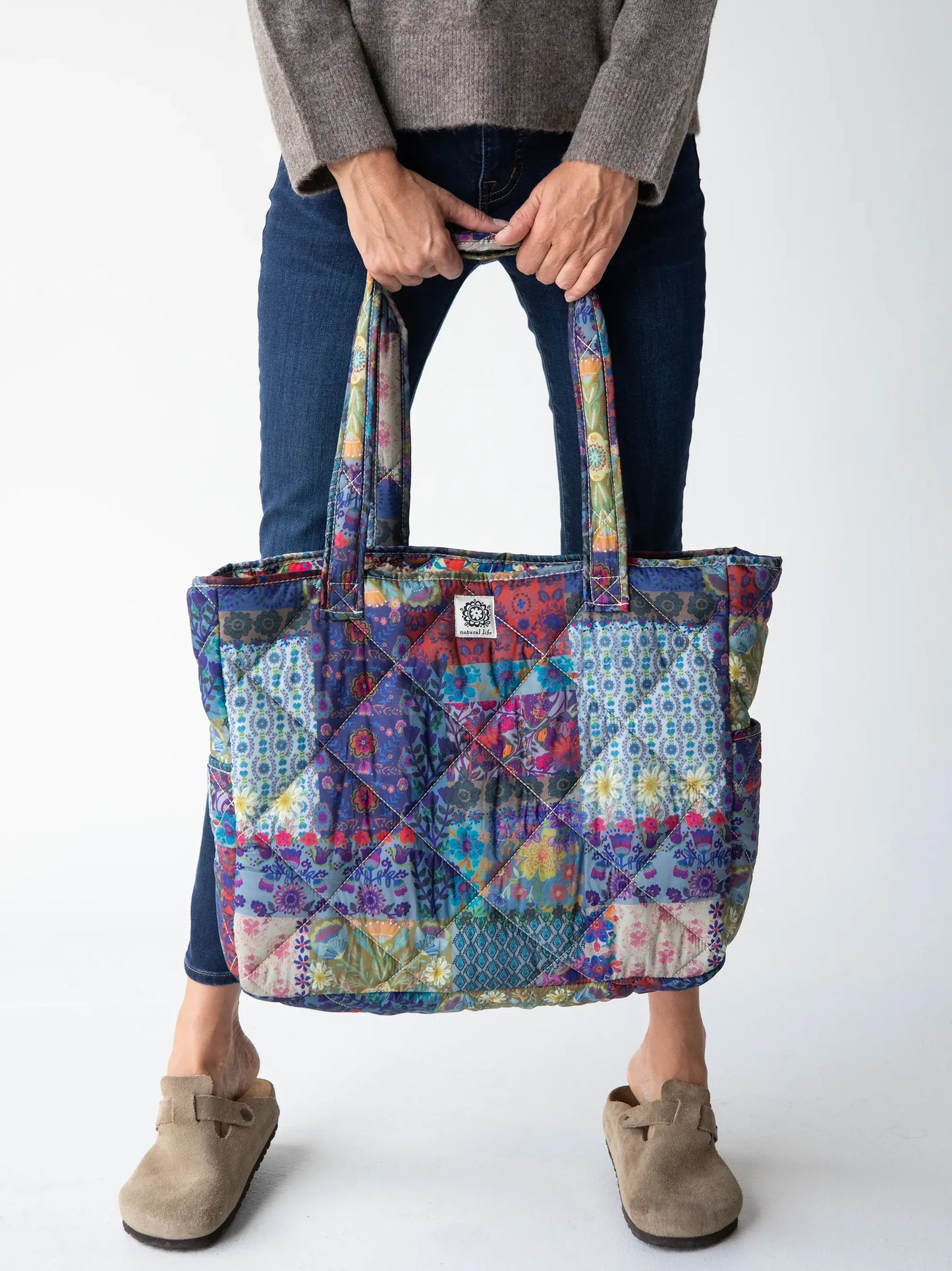 Natural Life Reversible Puffy Tote Bag - Large Blue Patchwork
