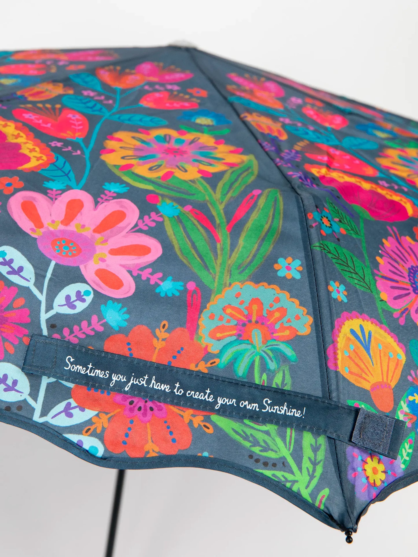 Natural Life Fold Up Umbrella - Navy Folk Flower