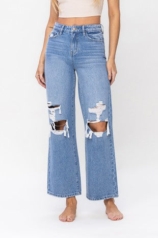 Vervet High Rise Distressed Wide Leg Jeans
