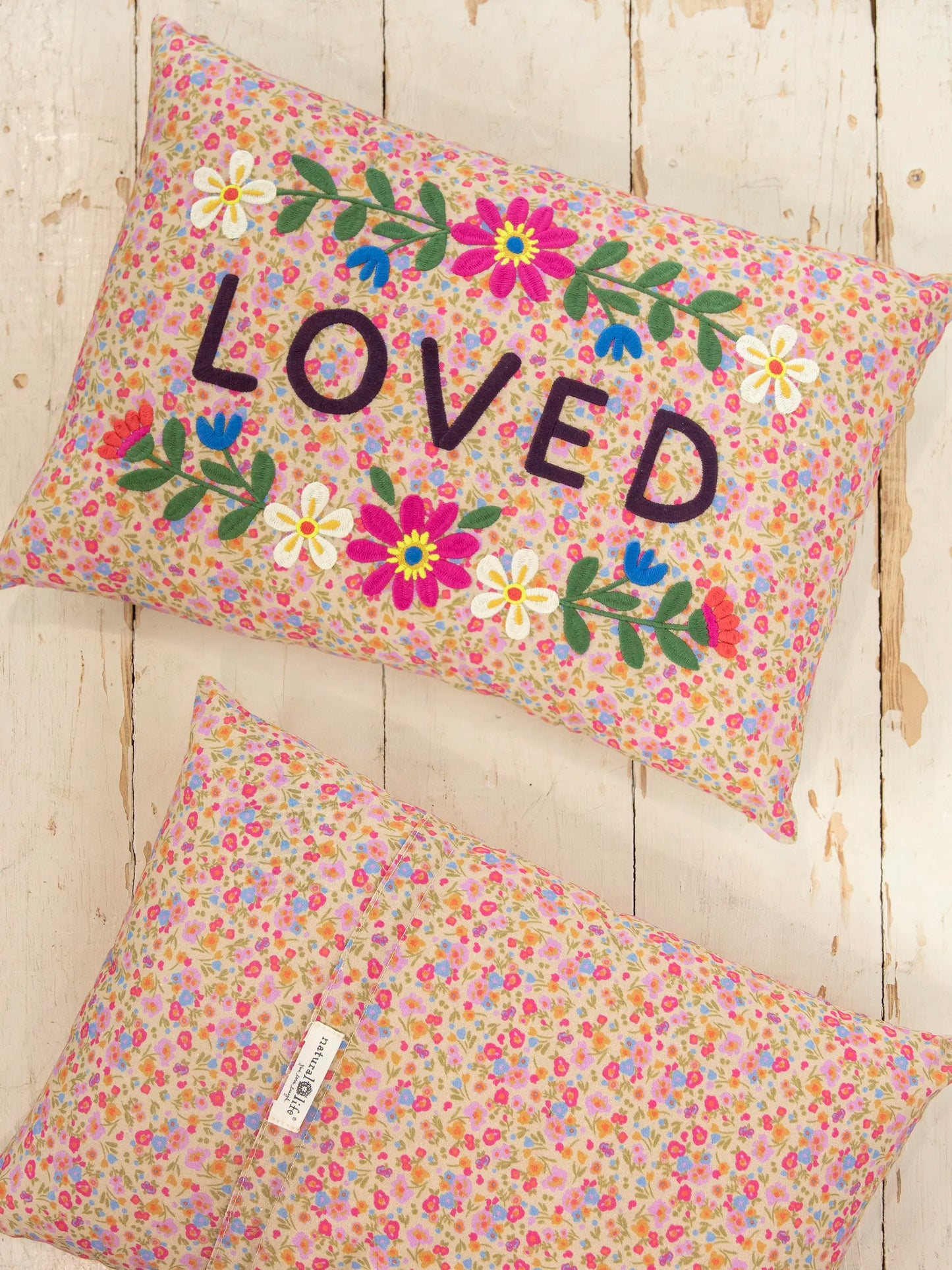 Natural Life Embroidered Giving Pillow - Loved