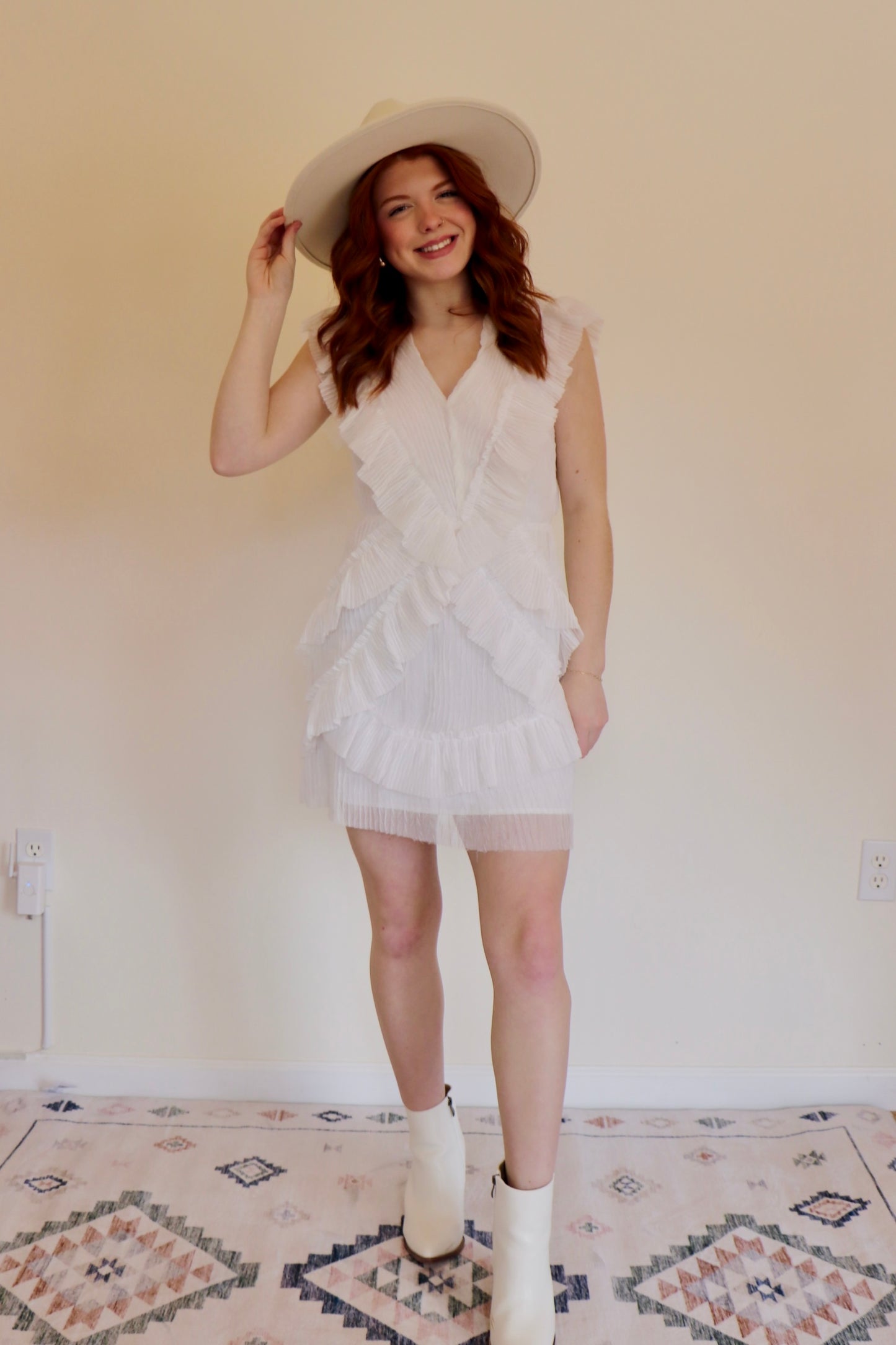 Ruffle Me Up Dress in White