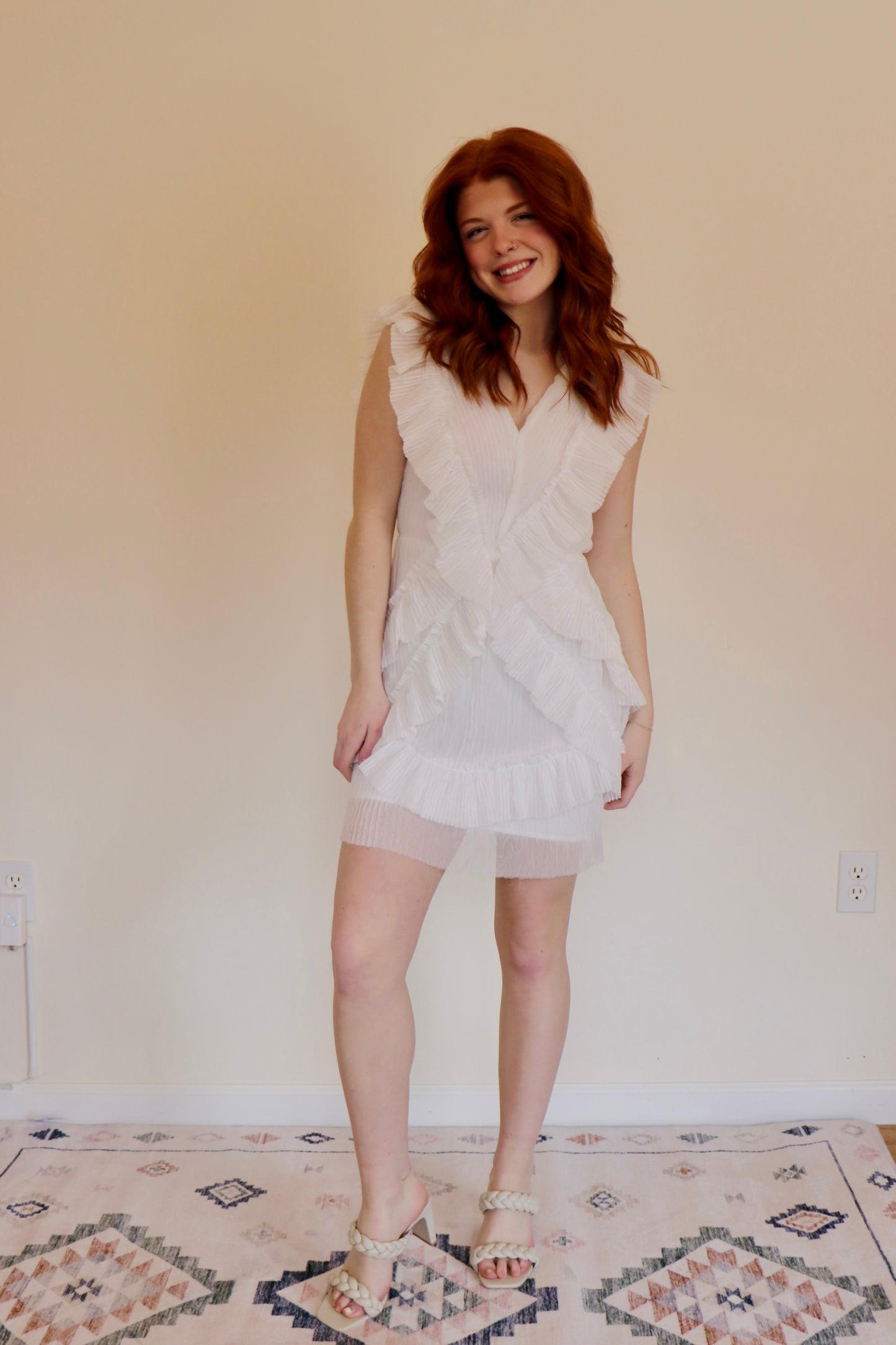 Ruffle Me Up Dress in White