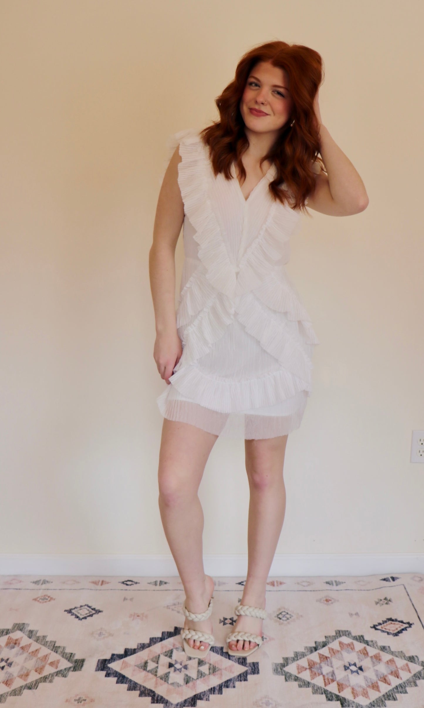 Ruffle Me Up Dress in White