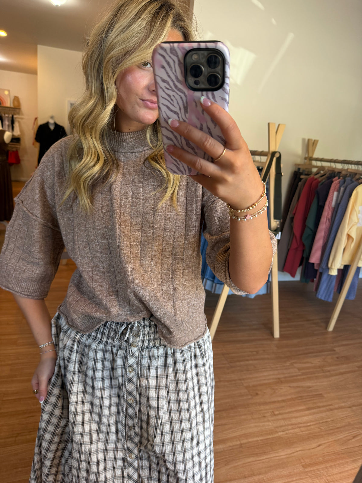 Mocha Memories Cropped Ribbed Knit Sweater