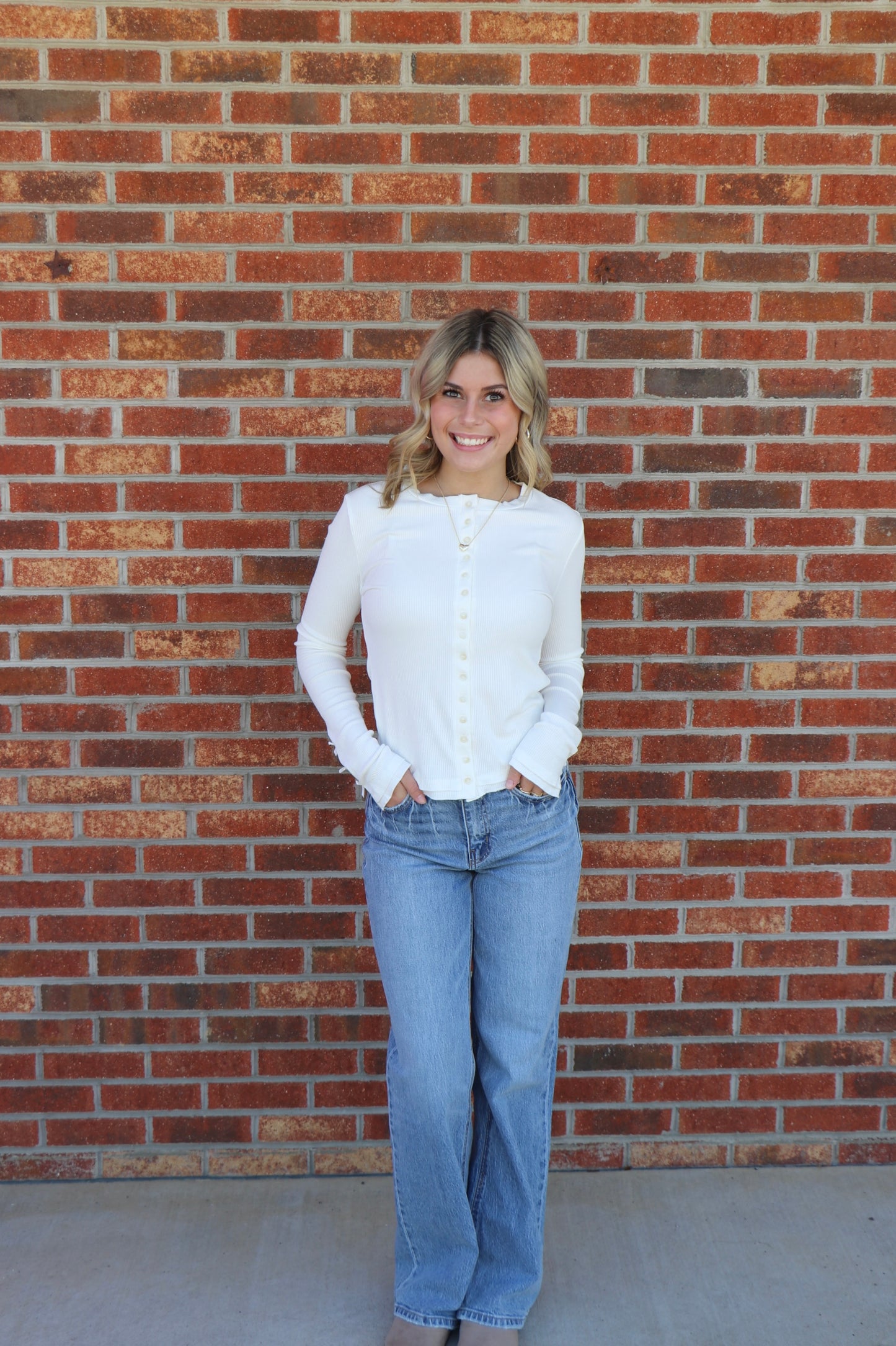 Off White Long Sleeve Button Down Top