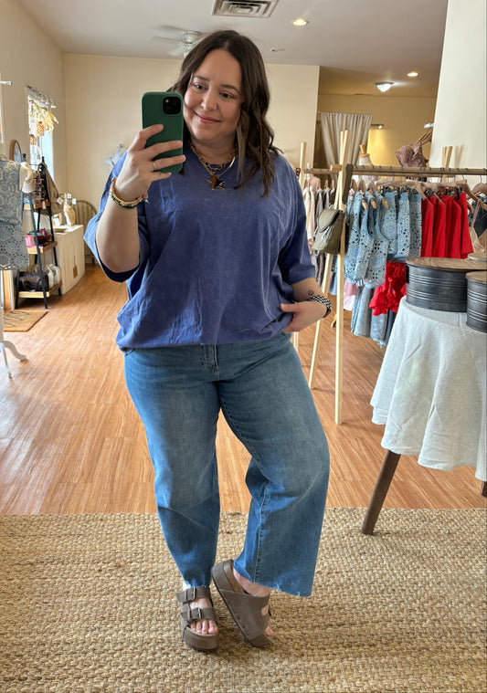 Wide Leg Cropped Denim Pants