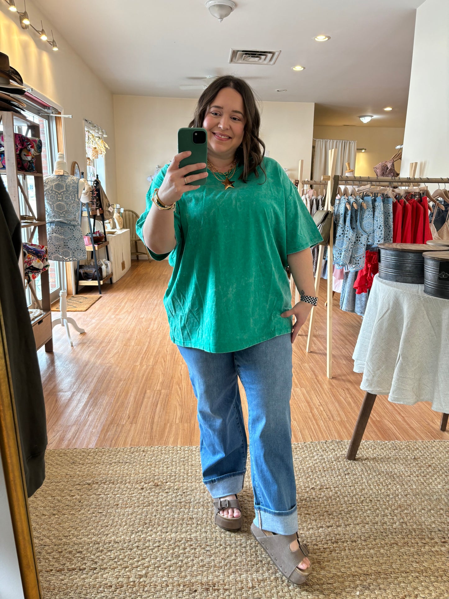 High Rise Cuffed Denim Pants