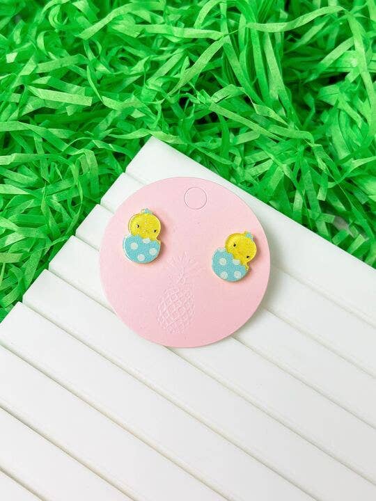 Acrylic Easter Chick Stud Earrings: Purple