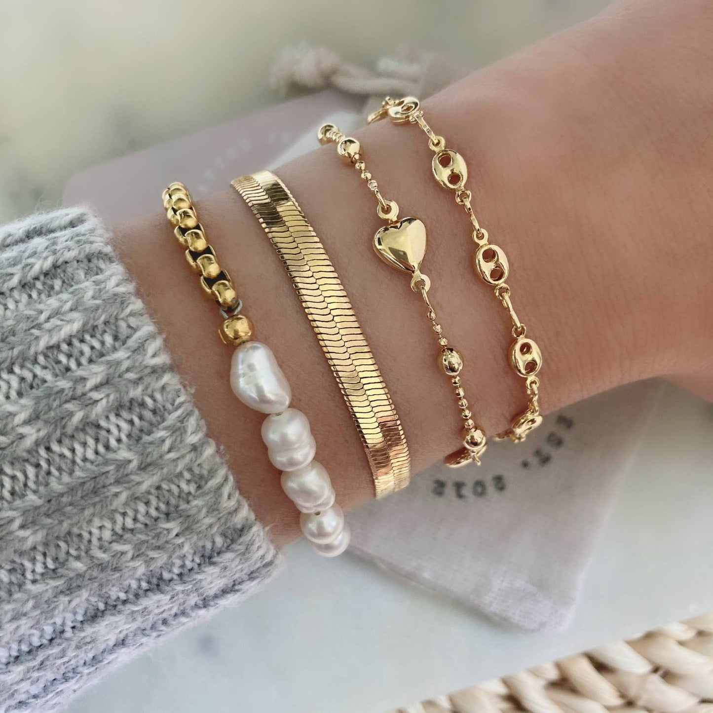Flat Snake Chain Herringbone Bracelet 14K gold filled: 5mm thick