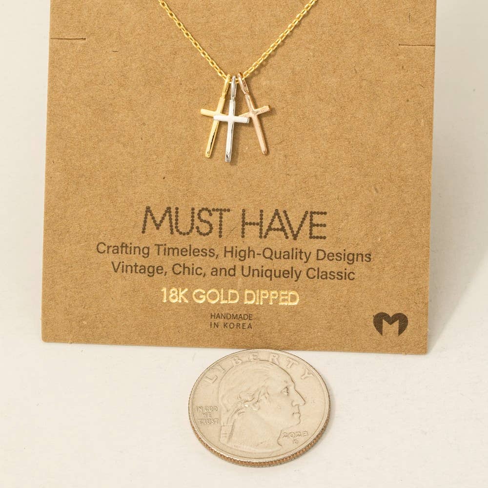 Triple Cross Pendant Necklace: G