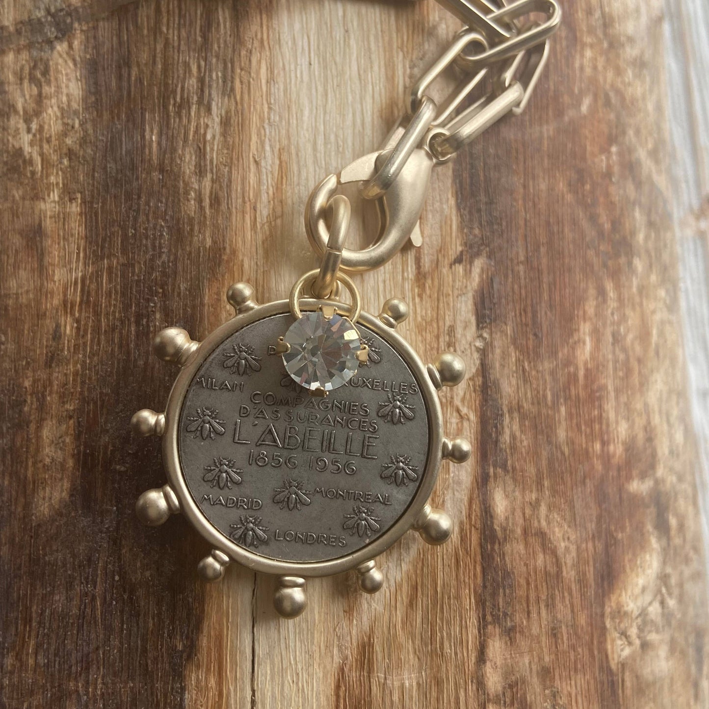 Matte Gold French Bee Coin Medallion Boutique Jewelry Kande: 20”