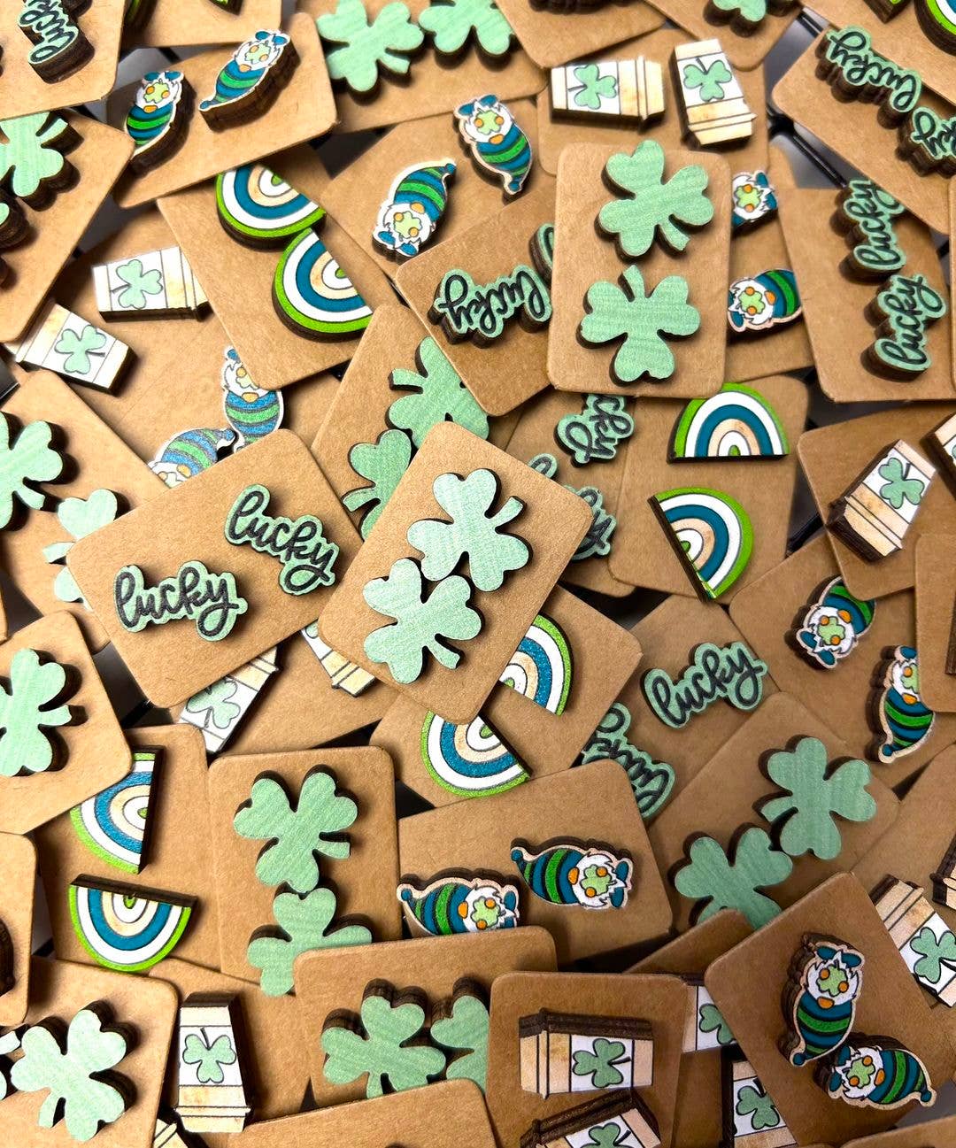 π St Patricks Day Wood Stud Earrings: