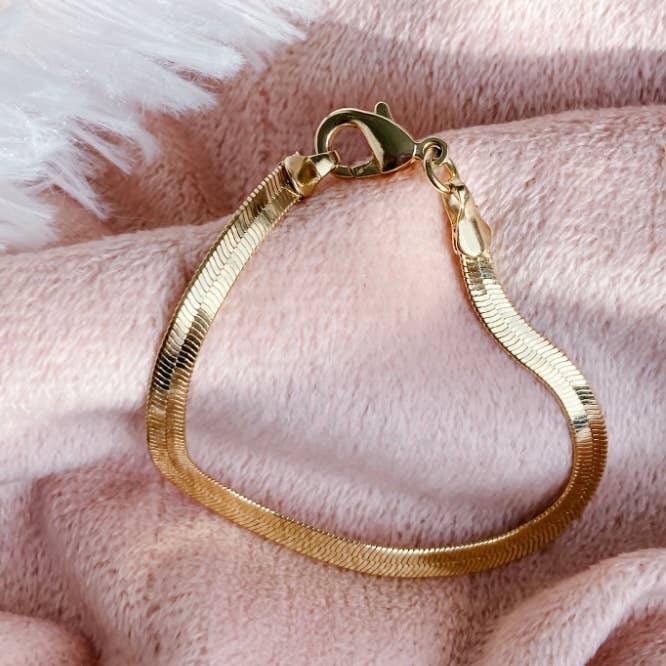 Flat Snake Chain Herringbone Bracelet 14K gold filled: 5mm thick