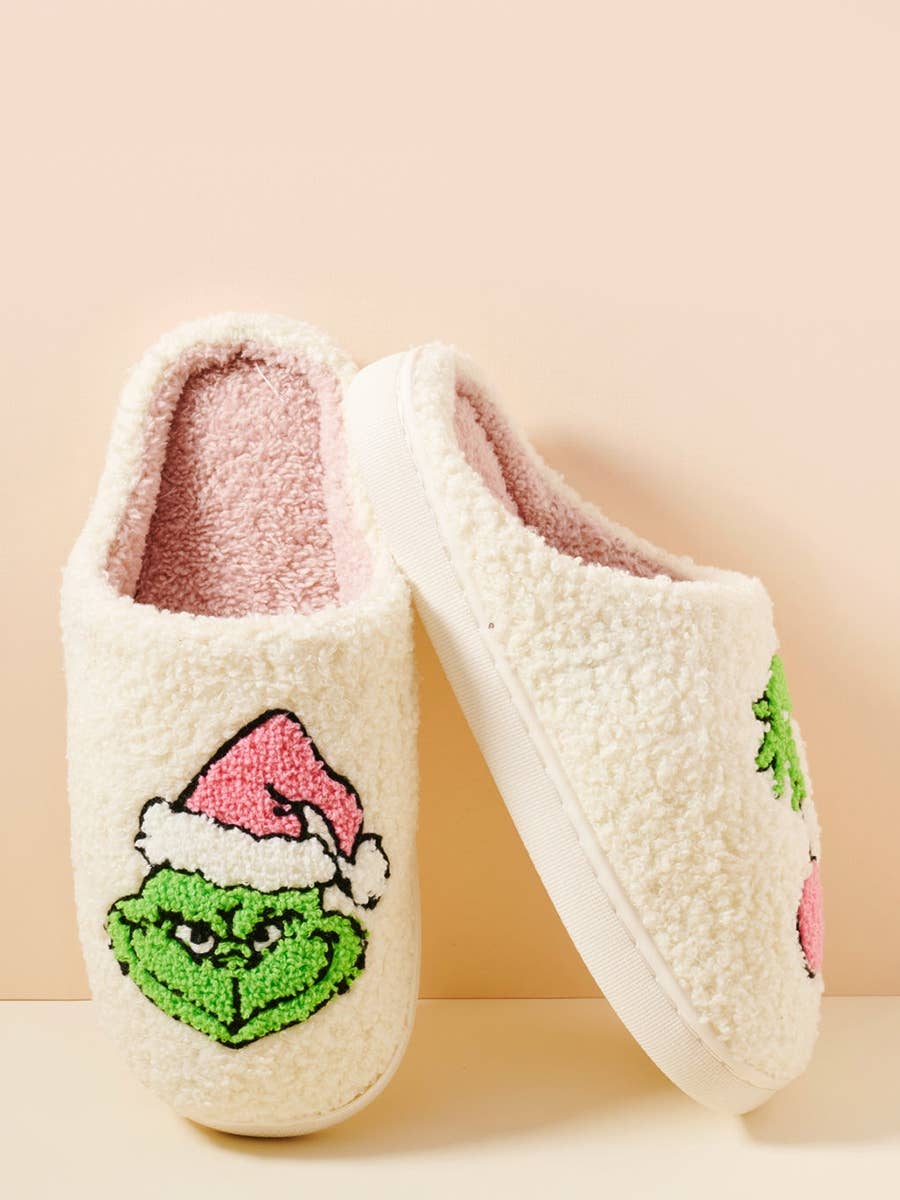 Christmas Green Monster Fuzzy Fleece Soft Slippers