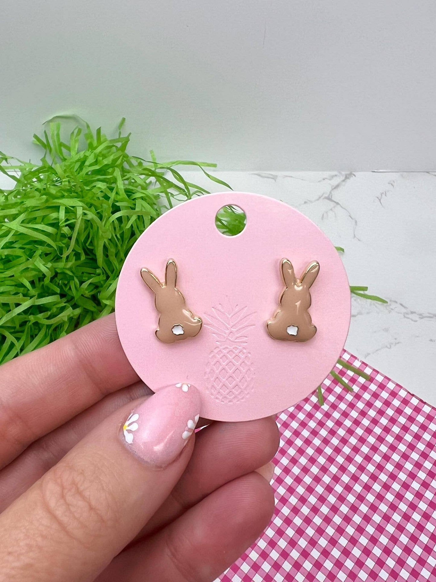 Bunny Enamel Signature Stud Earrings: tan
