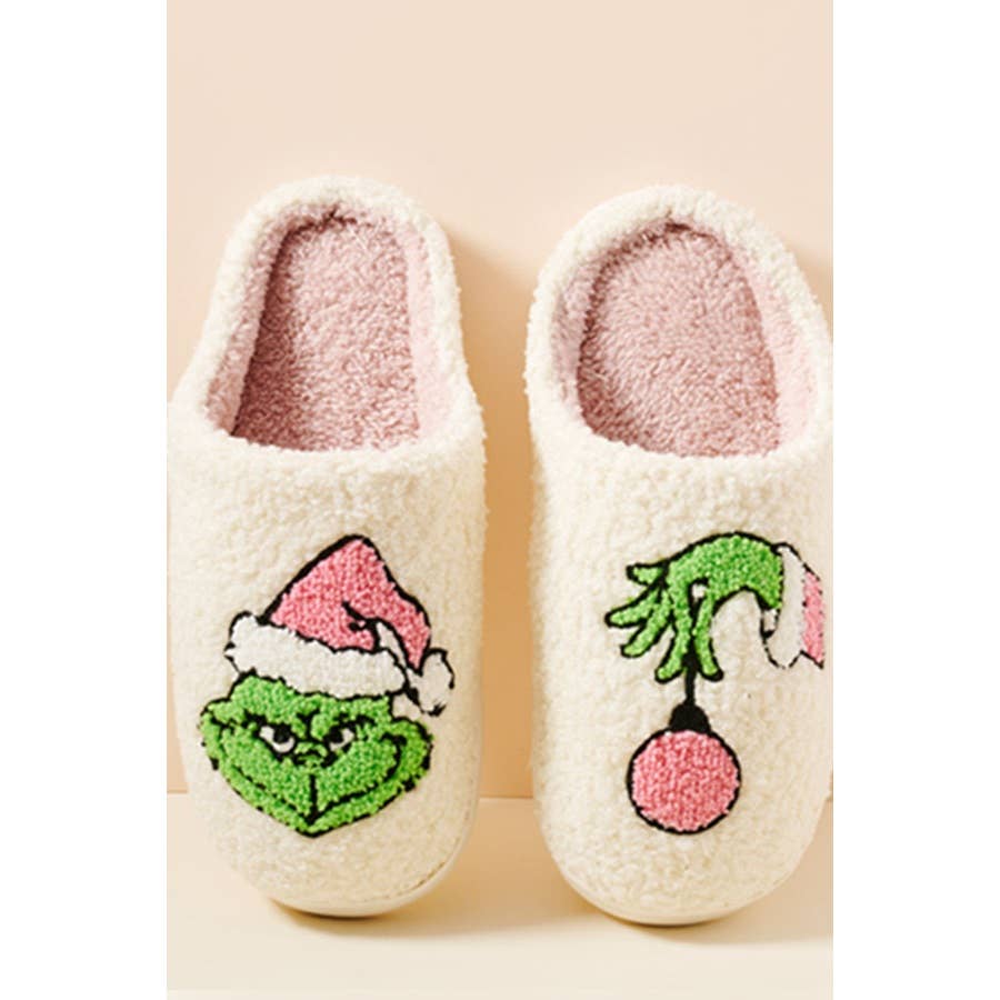 Christmas Green Monster Fuzzy Fleece Soft Slippers
