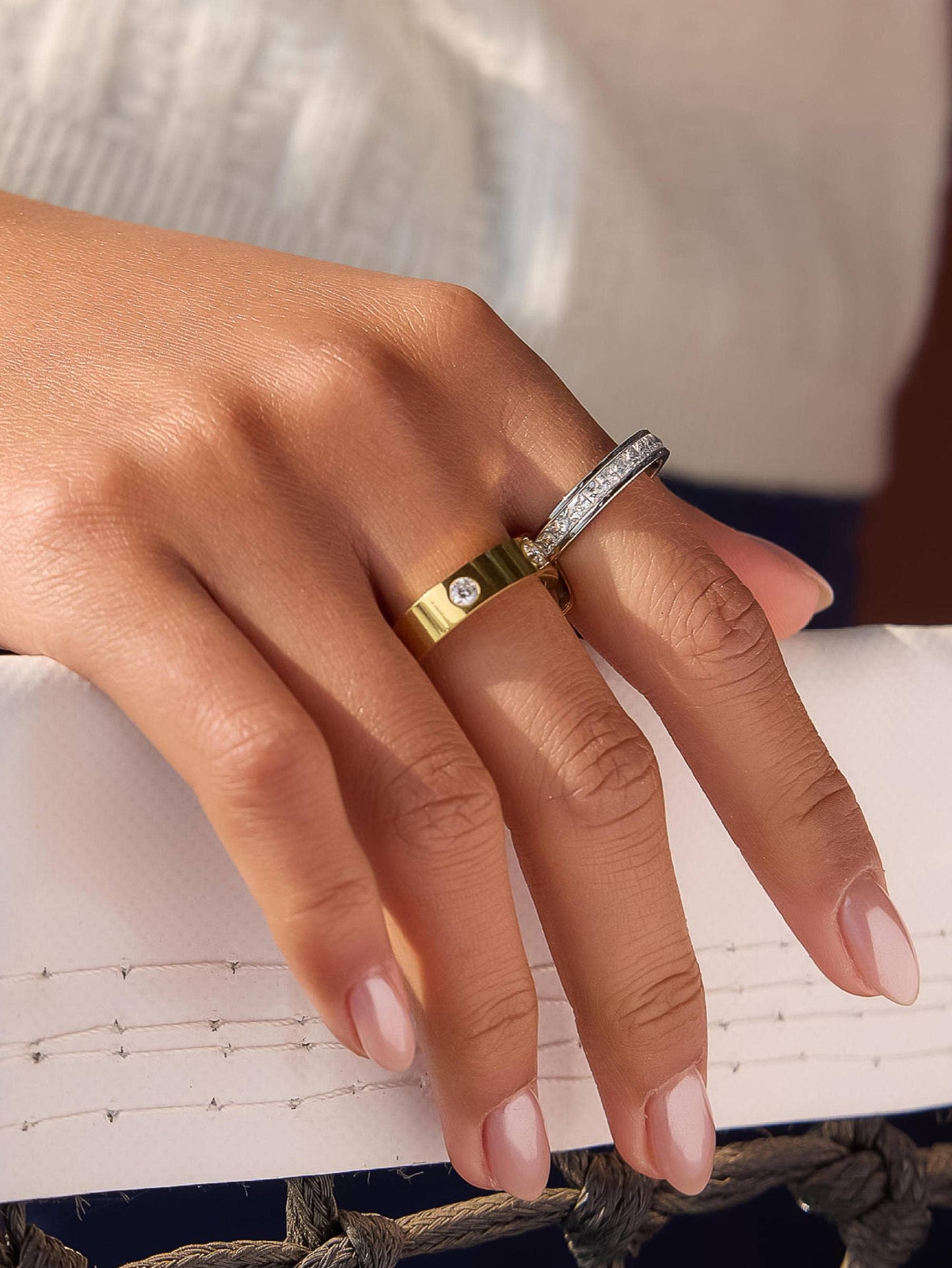 Greyson 18K Gold Non-Tarnish Two-Tone Crystal Band Ring: Multi-Colored