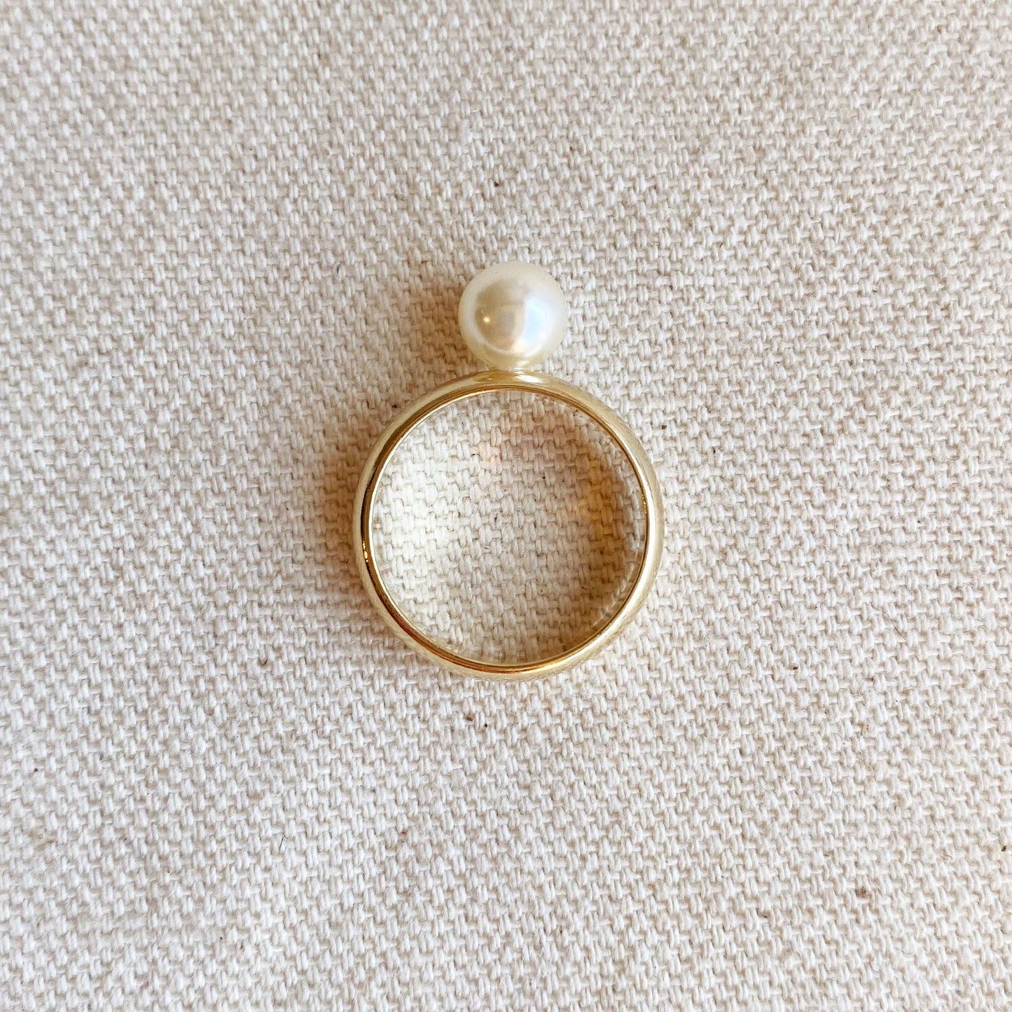 18k Gold Filled Solitaire Pearl Ring: 7