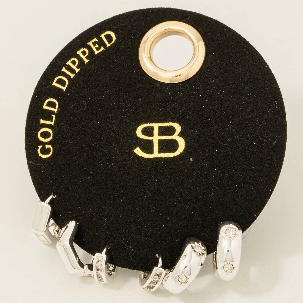 Secret Box Gold Dipped 3 Pair Mixed Cz Hoop Earrings Set