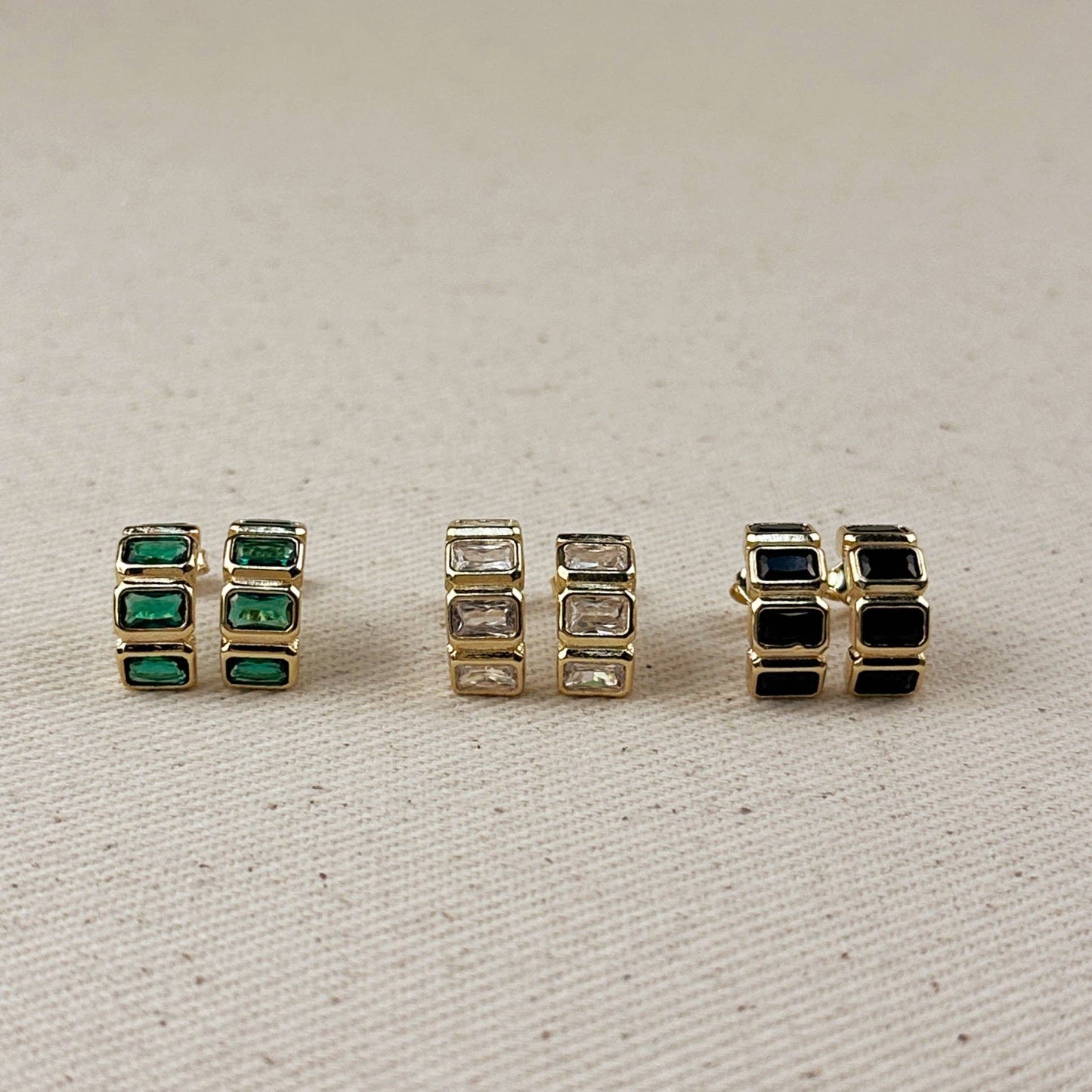 18k Gold Filled Chunky CZ Curve Earrings: Emerald