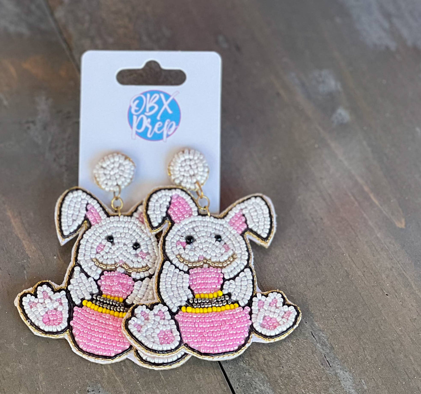 Easter Bunny with Egg Seed Beaded Dangle Earrings