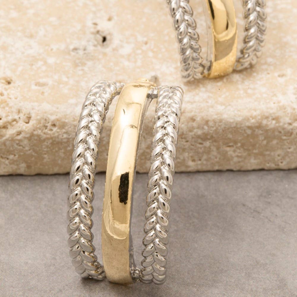Gold Dipped Two Tone Layer Rope Pattern Drop Earrings